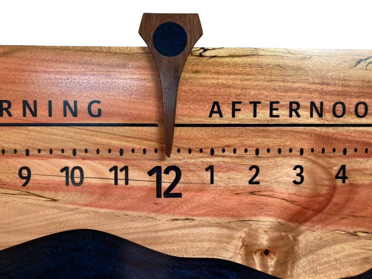 Rio: 3 - foot Flaming Box Elder Riverclock - Linear Clockworks