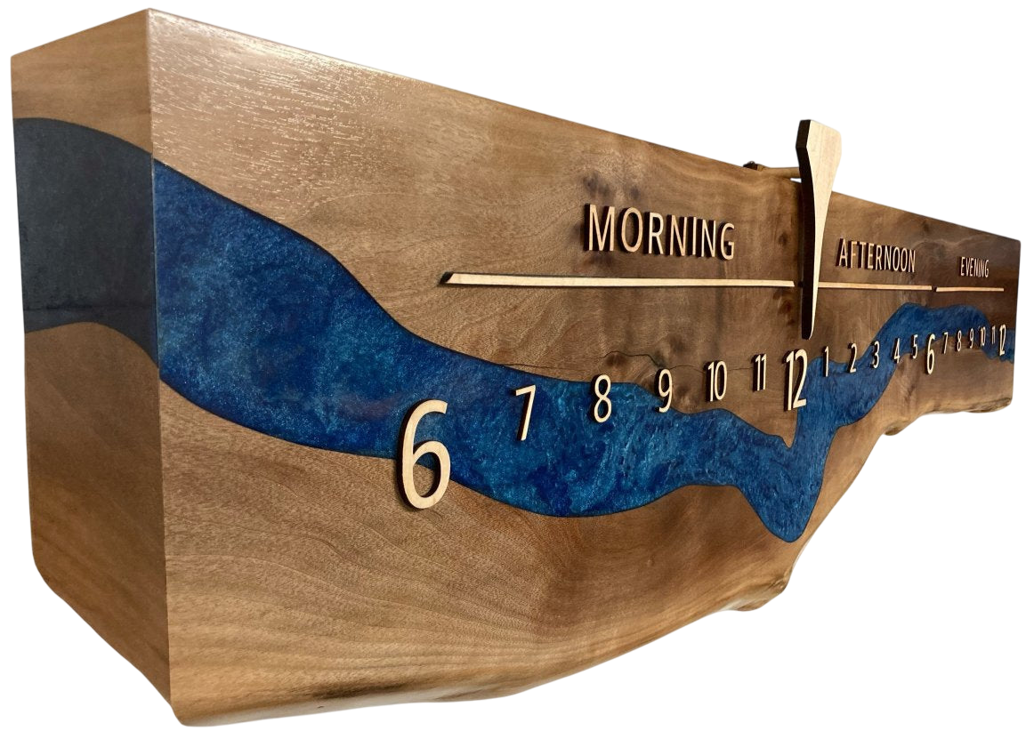 Adair:5 - foot Walnut/Maple Riverclock - Linear Clockworks