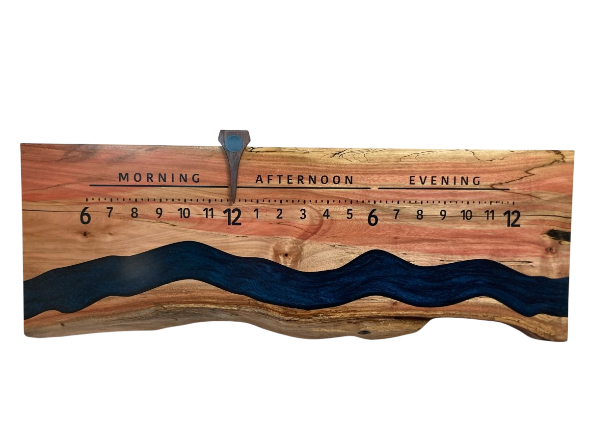 Rio: 3 - foot Flaming Box Elder Riverclock - Linear Clockworks