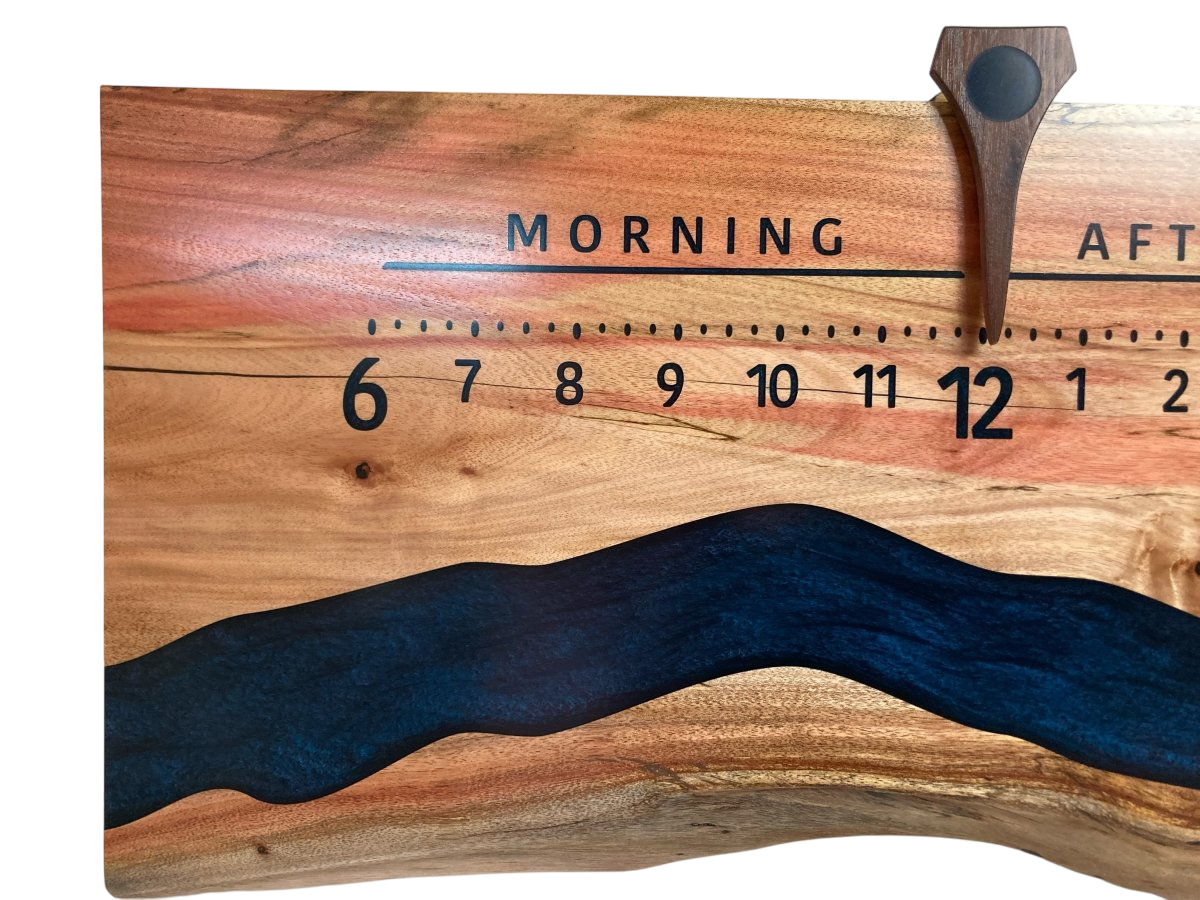 Rio: 3 - foot Flaming Box Elder Riverclock - Linear Clockworks