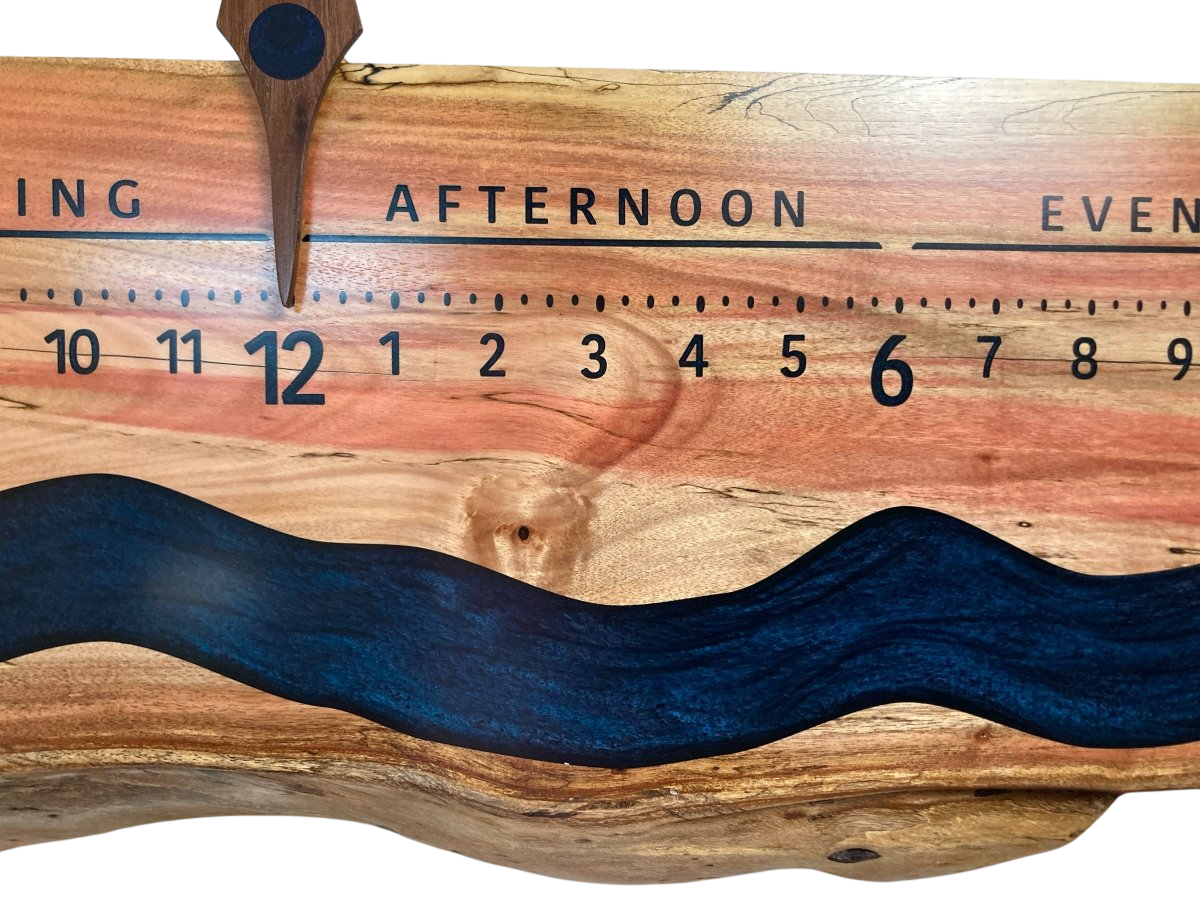 Rio: 3 - foot Flaming Box Elder Riverclock - Linear Clockworks
