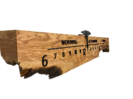 Magatime: 5 - foot Olivewood/Walnut Live Edge - Linear Clockworks