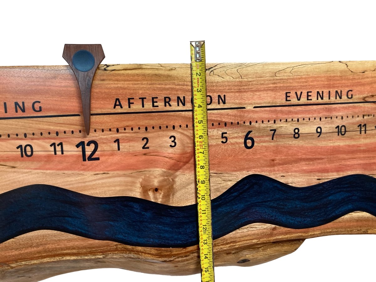 Rio: 3 - foot Flaming Box Elder Riverclock - Linear Clockworks