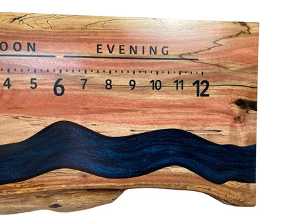 Rio: 3 - foot Flaming Box Elder Riverclock - Linear Clockworks