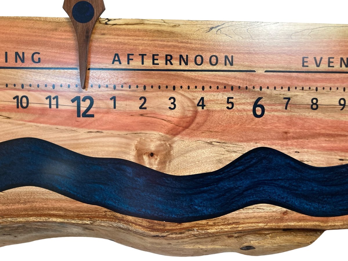 Rio: 3 - foot Flaming Box Elder Riverclock - Linear Clockworks