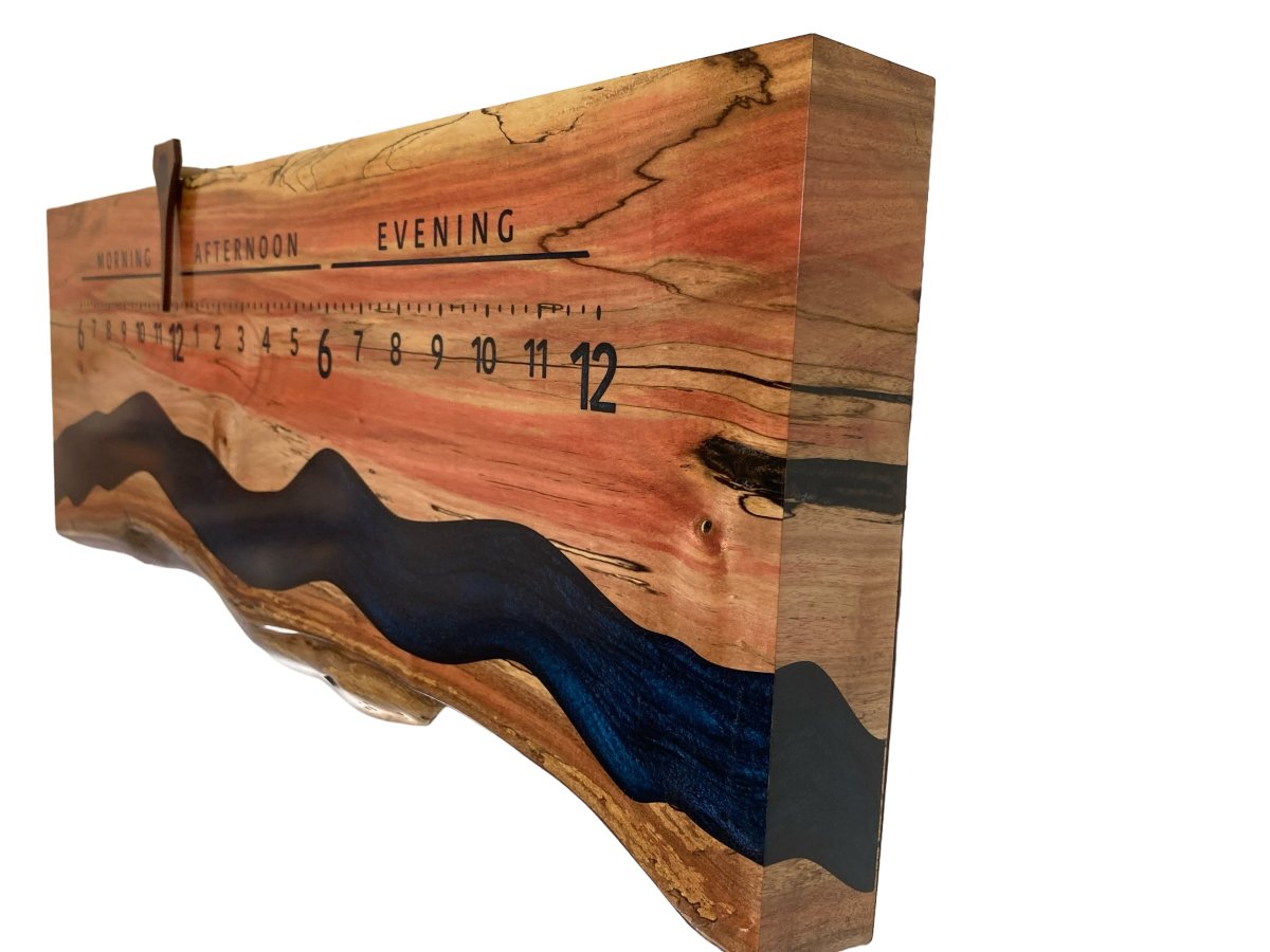 Rio: 3 - foot Flaming Box Elder Riverclock - Linear Clockworks