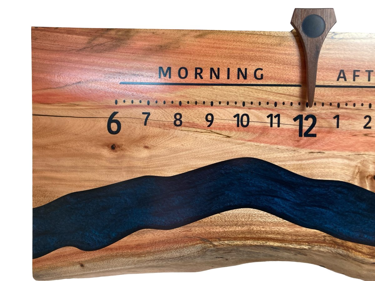 Rio: 3 - foot Flaming Box Elder Riverclock - Linear Clockworks