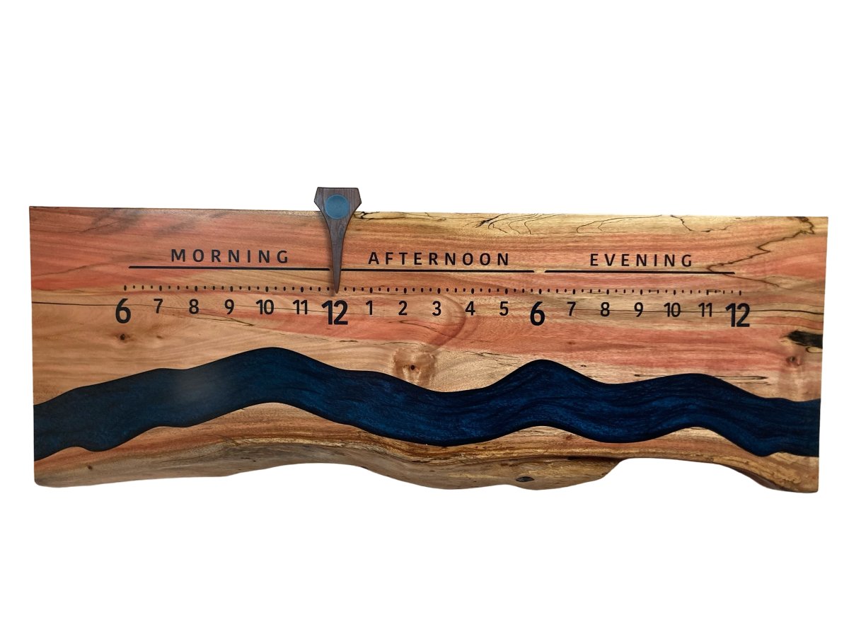 Rio: 3 - foot Flaming Box Elder Riverclock - Linear Clockworks