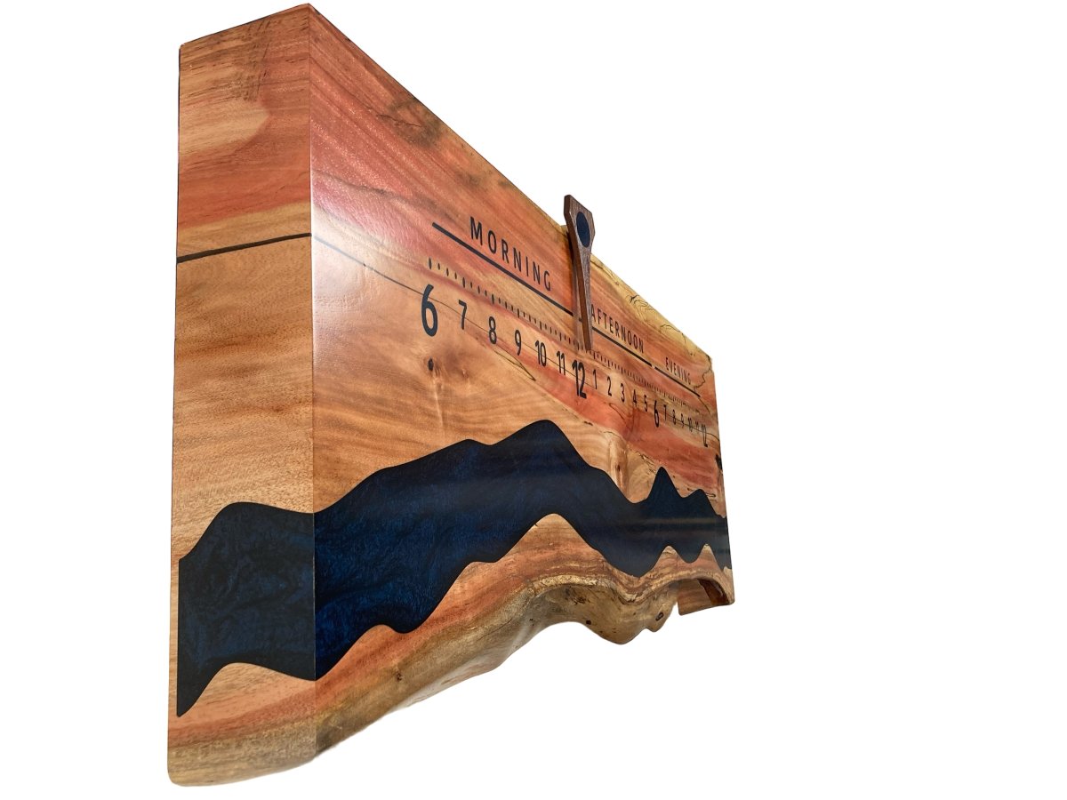 Rio: 3 - foot Flaming Box Elder Riverclock - Linear Clockworks